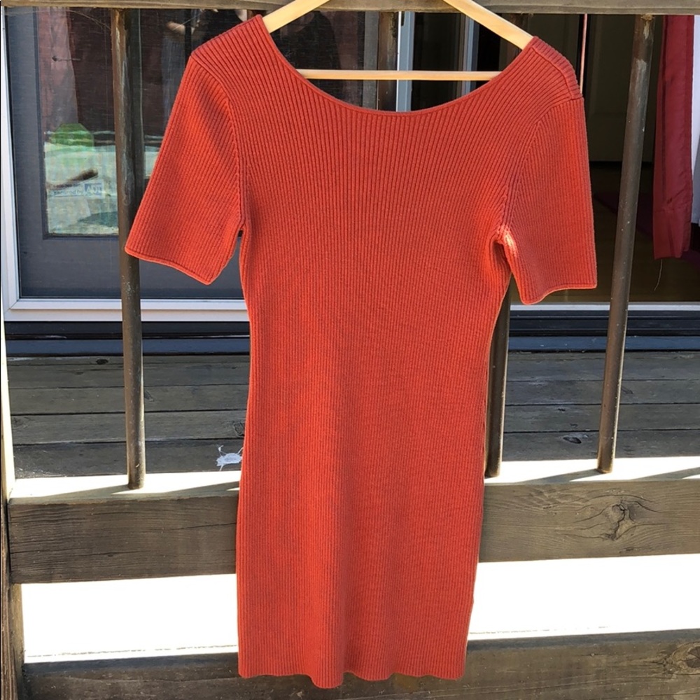 Burnt Orange Ribbed Dress